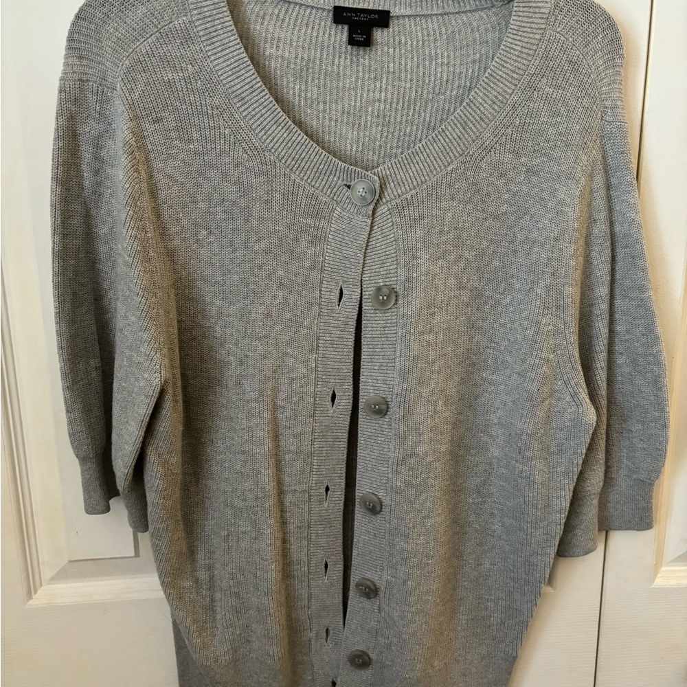 Ann Taylor short sleeve button front sweater.
